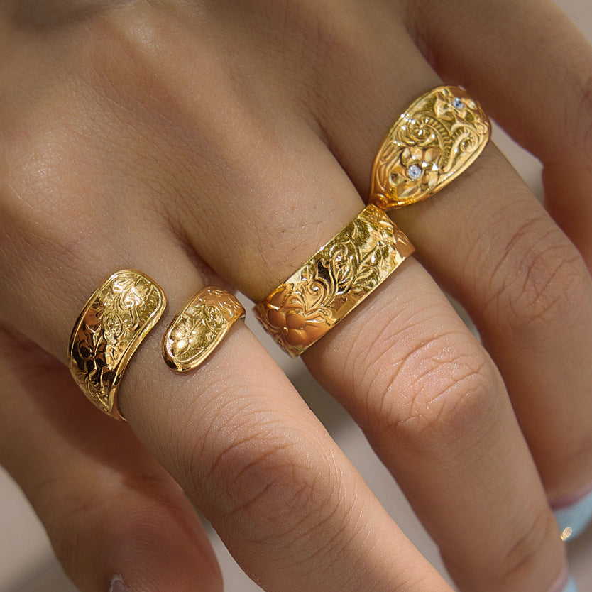 Engraved Floral Open Ring Collection