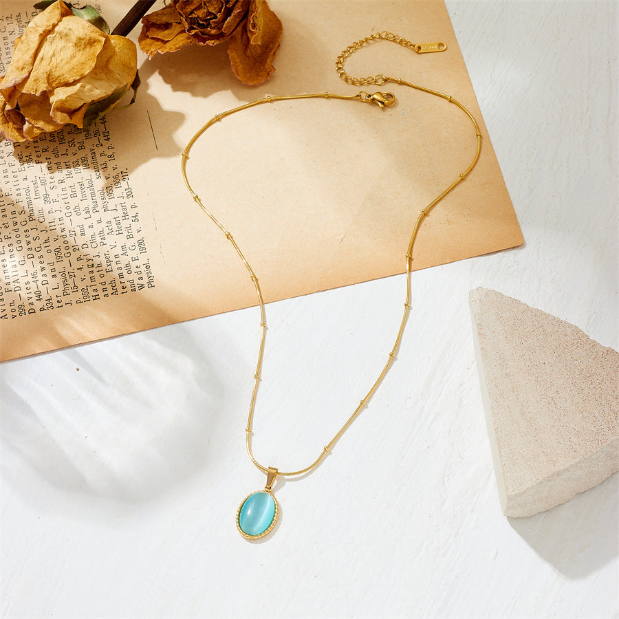 European And American Summer Popular Water Blue Pendant Bead Necklace Fashion Stainless Steel 18k Gold Plated Necklace