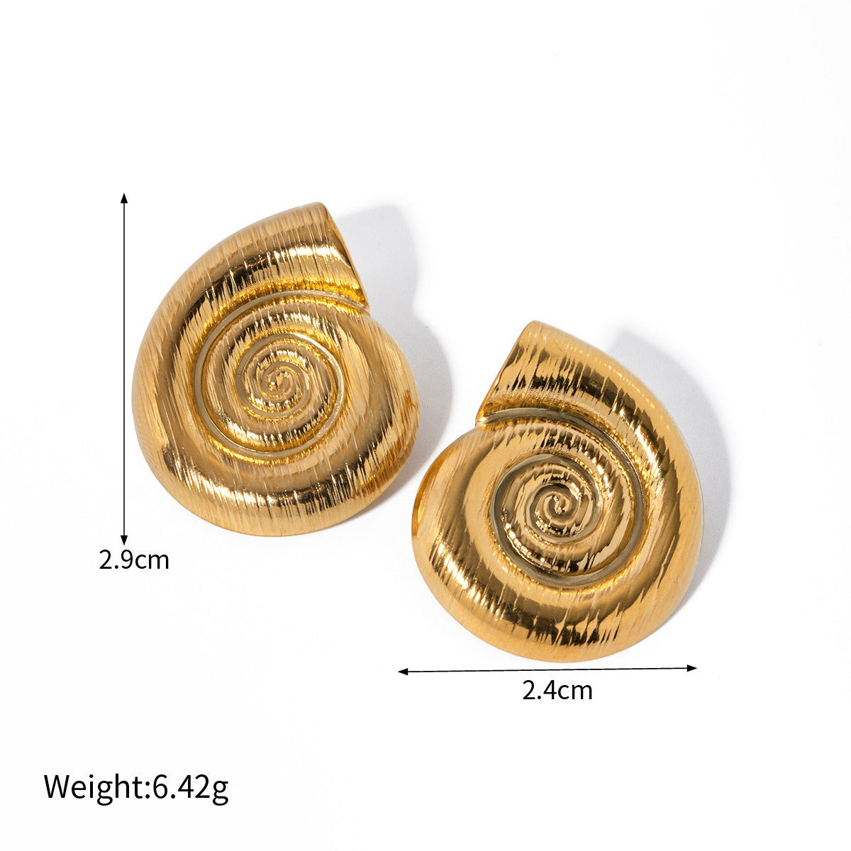 18K gold conch-shaped earrings with a simple and unique texture design