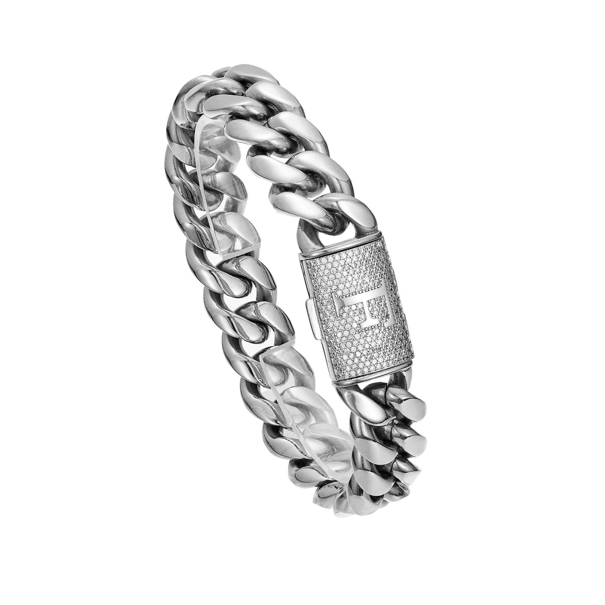 Mens Hip-Hop Lettered Snap-Clasp Encrypted Chain Cuban Link Steel-Colored Necklace