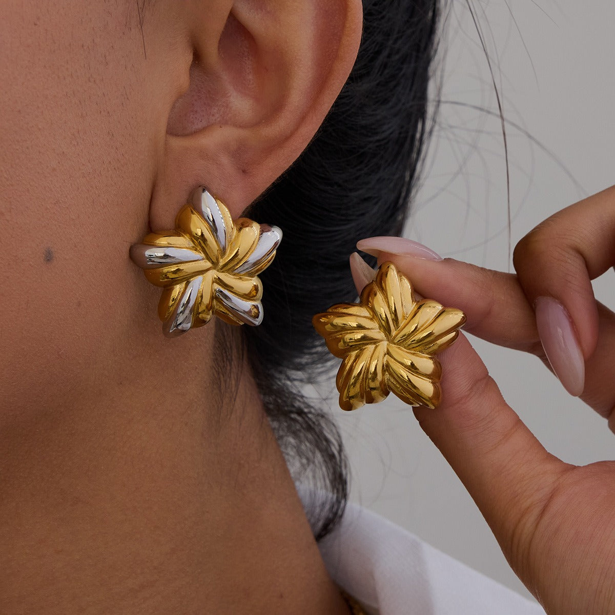 18K gold star/shell-shaped exquisite and noble earring necklace set