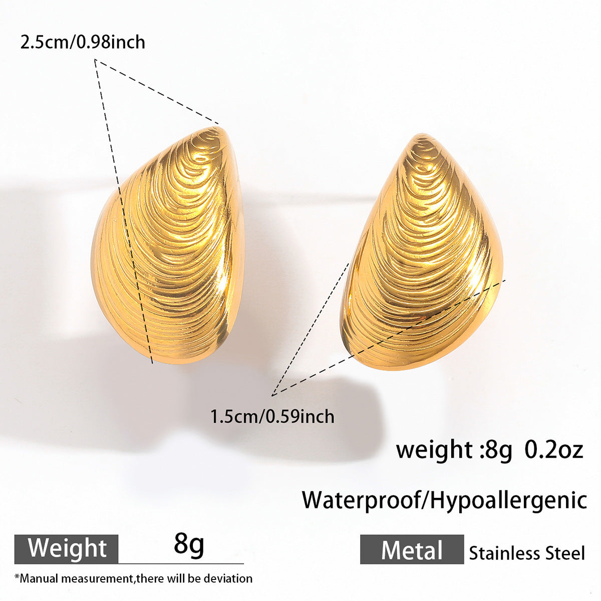 Stainless Steel Earrings With Geometric Pleats 18k Gold