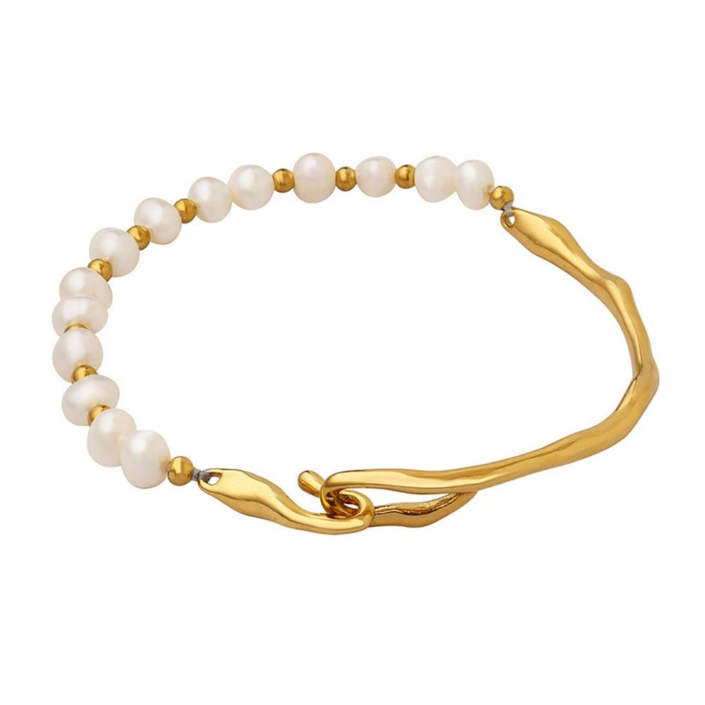 18K gold irregular shape with pearl design trendy unique bracelet