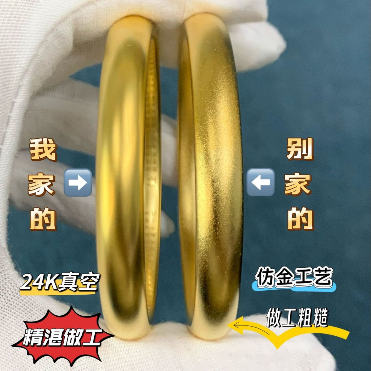 Real Gold 24K Vacuum Plating Strong Color Retention New Chinese Style Traditional Plain Ring 10mm Tire Bracelet For Women