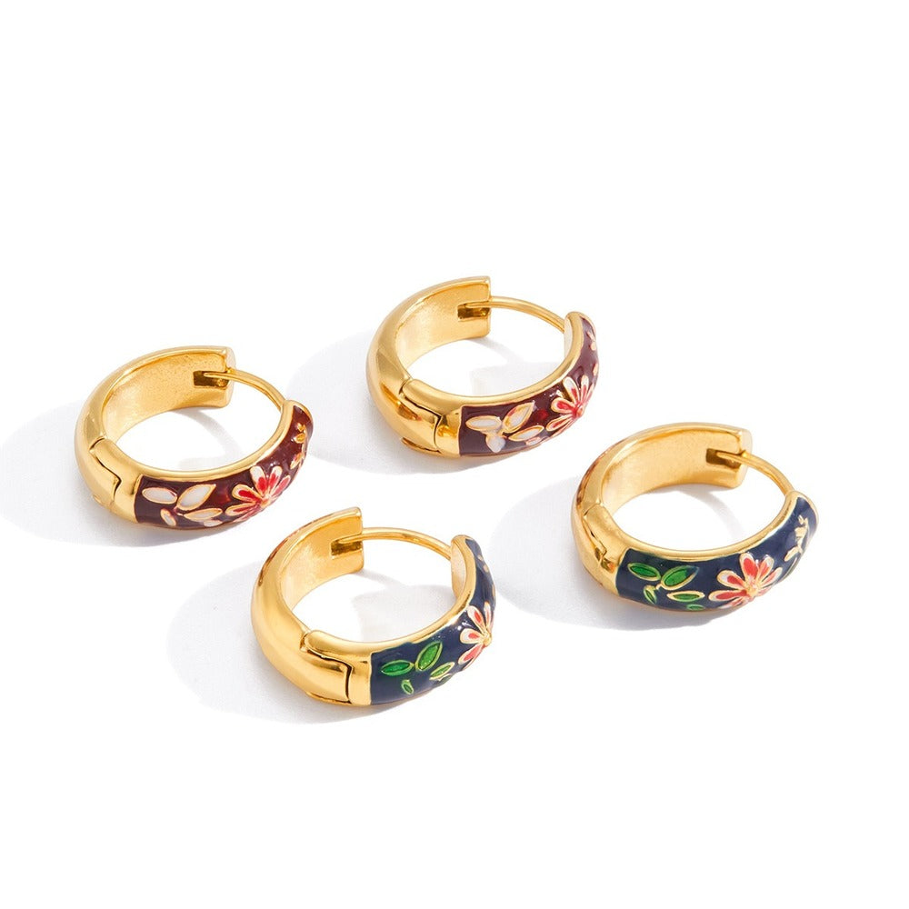 Enamel Flower Hoop Earrings Collection