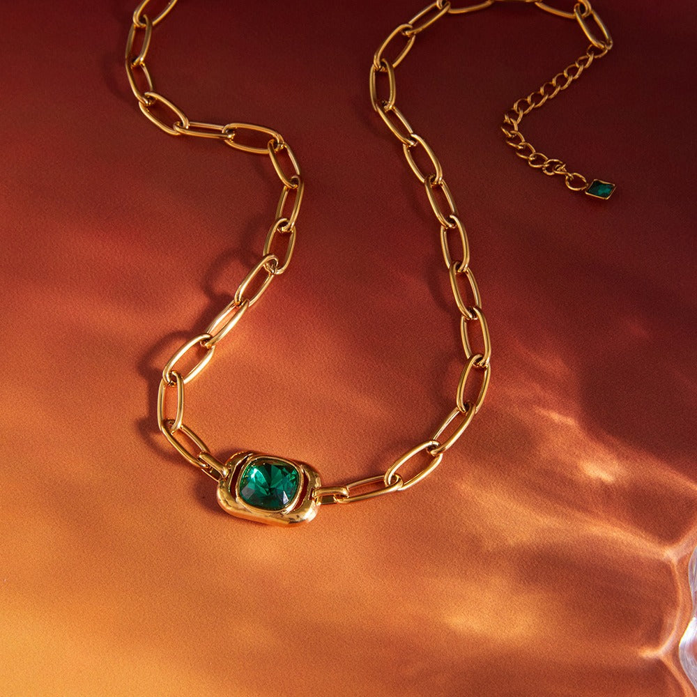 Green Glass Pendant Necklace