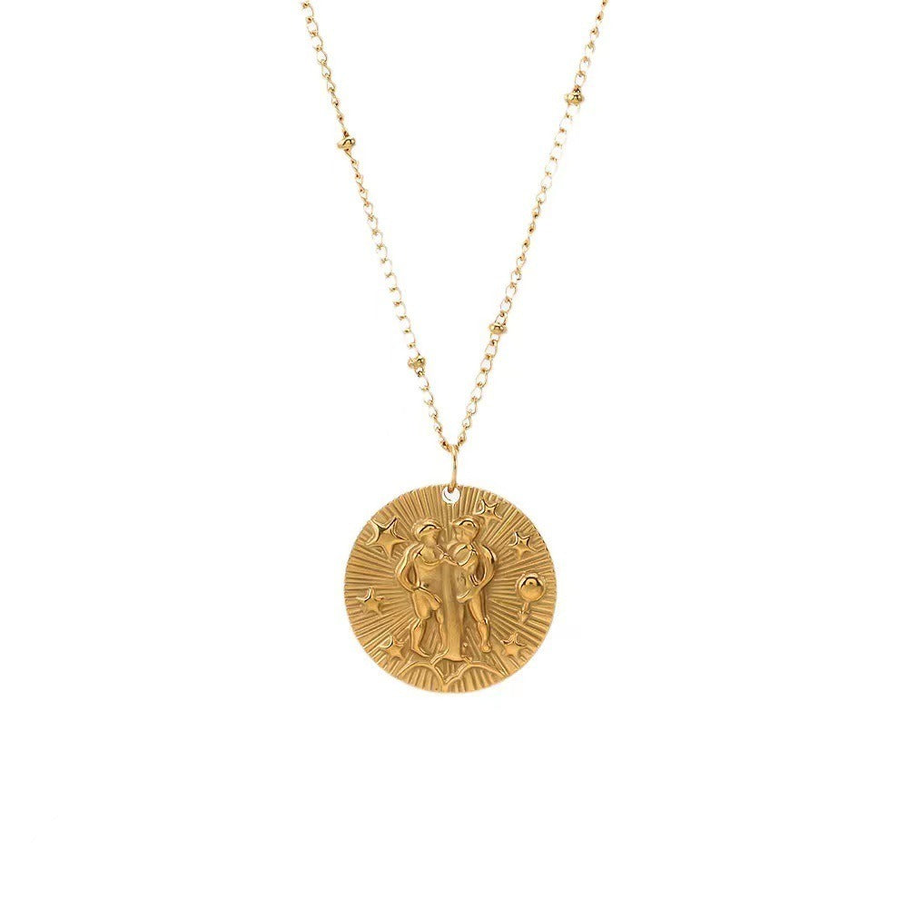 18K Gold Zodiac Titanium Steel Necklace