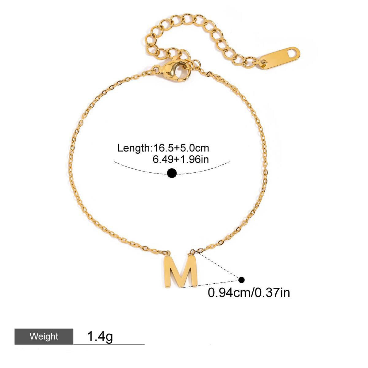 18K gold 26 letters simple and elegant bracelet