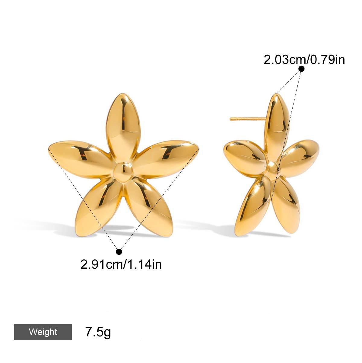 18K gold five-leaf flower design light luxury noble earrings