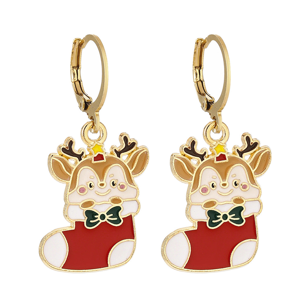 Cross-Border Personalized Christmas Alloy Earrings Christmas Hat Colorful Star Dot Diamond Christmas Tree Elk Gingerbread Man Earrings