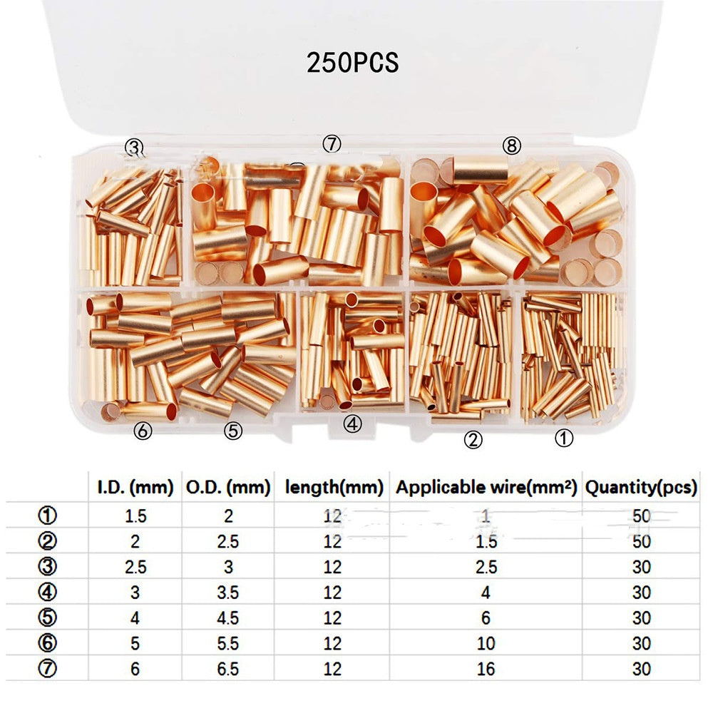 250pcs Copper Fittings Boxed Straight Red Copper Pipes