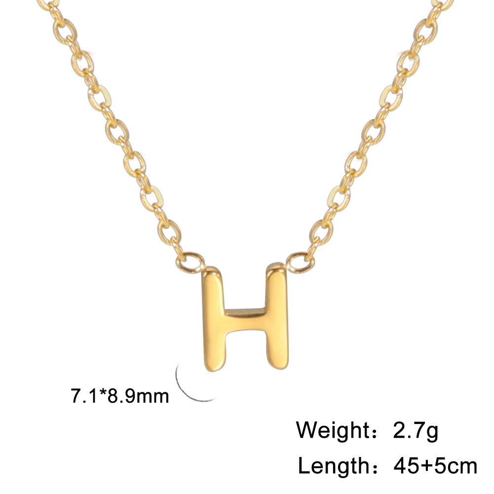 Hot-Selling Welded 26 Letters 18K Real Gold Electroplated Non-Fading Small Pendant Jewelry 304 Material Stainless Steel Necklace