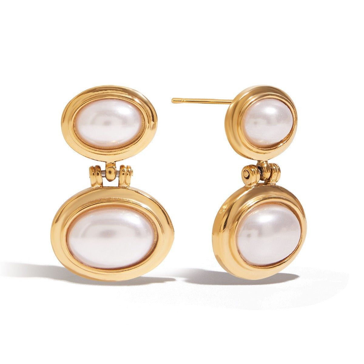 18K gold oval inlaid pearl design light luxury noble earrings