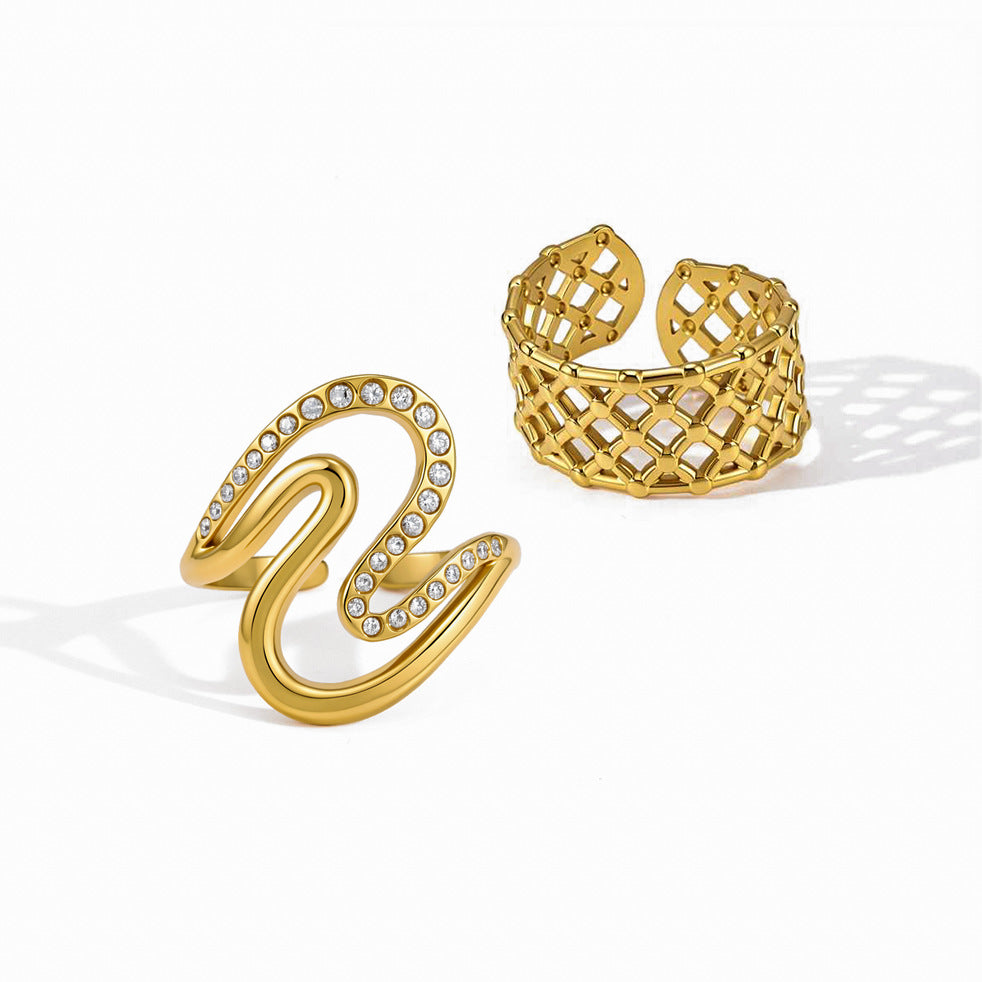 Double Wave Zircon Open Ring Collection