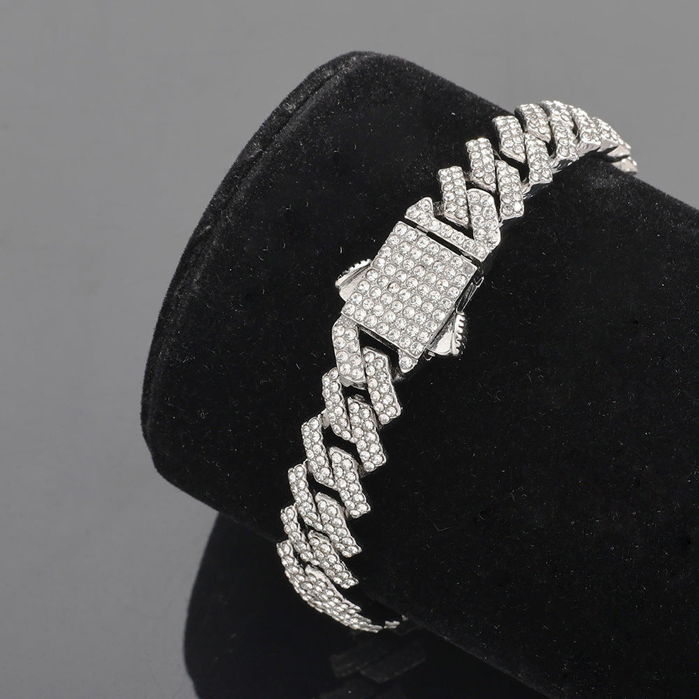 European And American Style Hip-hop Explosions Men's Domineering Cuban Chain Full Set Zircon Exaggerated Large Gold Chain Bracelet Manufacturers Wholesale