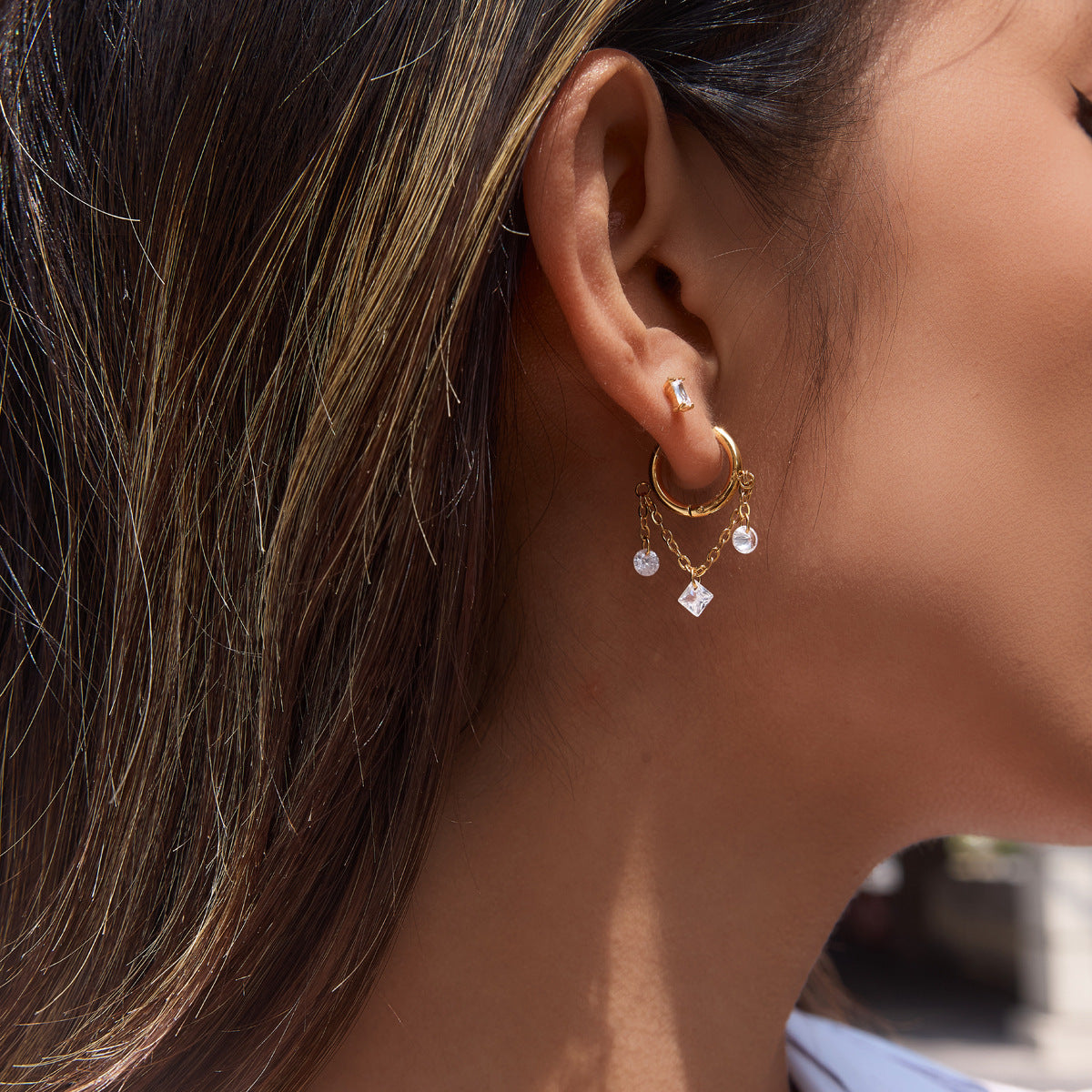 Layered Chain Huggie Earrings Collection