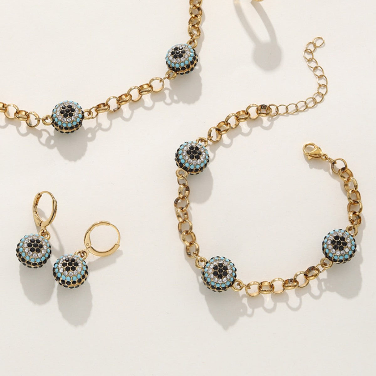 Bohemian Evil Eye Necklace Bracelet and Earring Set