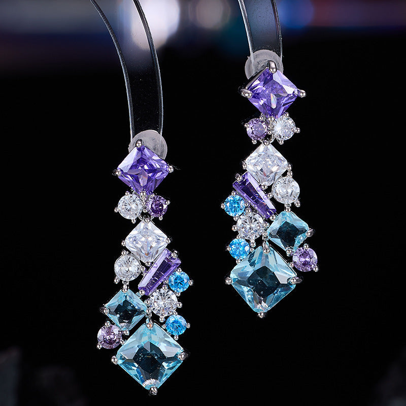 Affordable Luxury Colored Gemstone Geometric Square Earrings