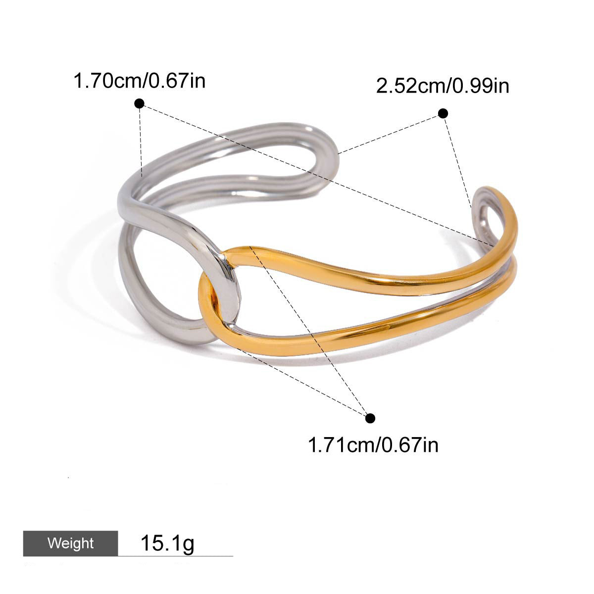 18K gold geometric lines with gold and silver color matching design classic fashion bracelet