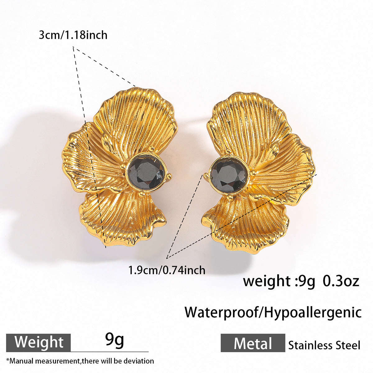 Stainless Steel Earrings With Geometric Pleats 18k Gold