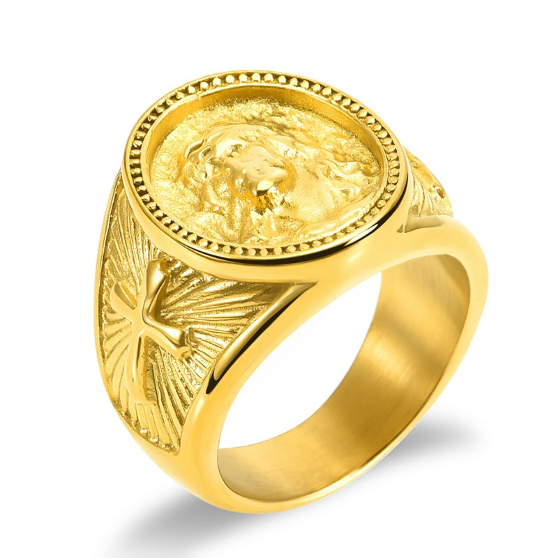 Retro Profile Cross Titanium Steel Ring