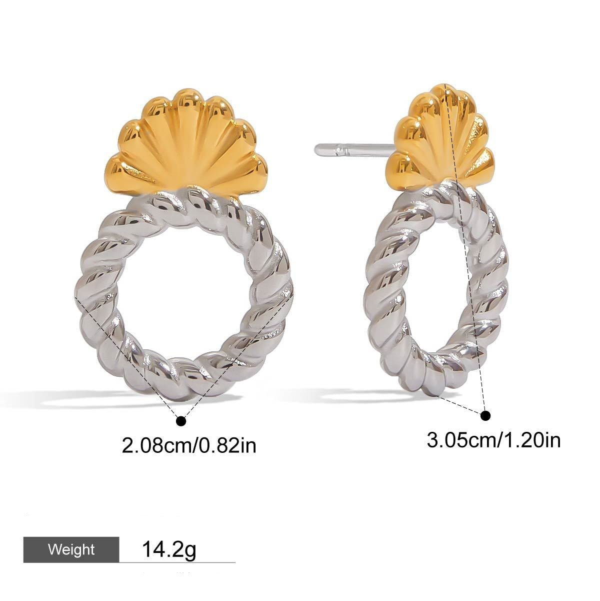 18K gold hollow round with shell-shaped design simple personality earrings