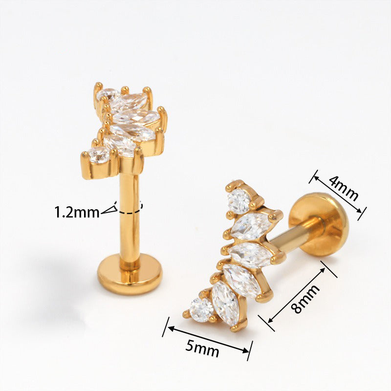 18K gold geometric inlaid gemstones exquisite design dazzling earrings