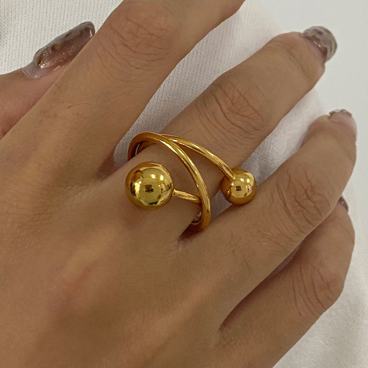18K gold geometric lines with spherical design simple personality ring