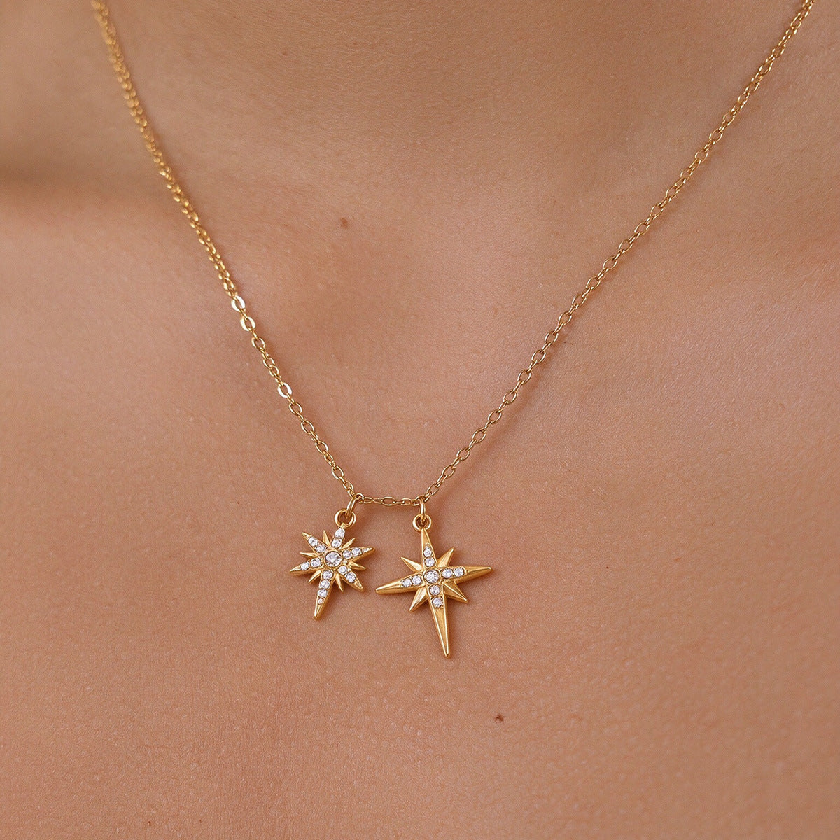European American Stainless Steel Necklace For Women, Light Luxury Niche Colorfast 8-Pointed Star Neck Jewelry, Wholesale Titanium Steel Accessory