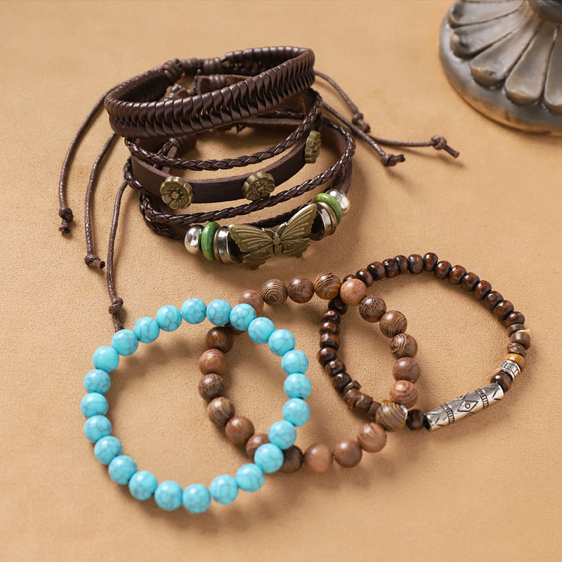Handmade Bohemian Exotic Style Bracelet Retro Ethnic Style Men's And Women's Woven Multi-layer Stacked Bracelet Niche Hand Rope