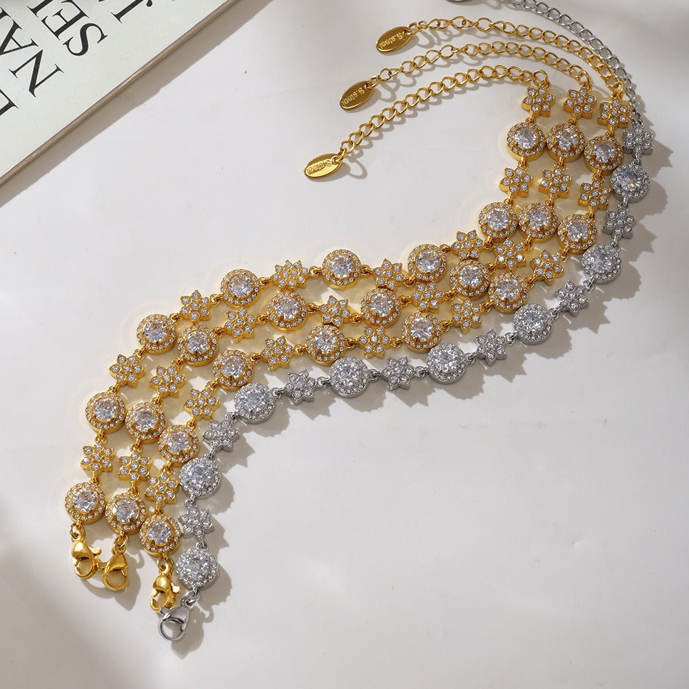18K Gold Six-Leaf Flower and Circle Design Beautiful Dazzling Bracelet