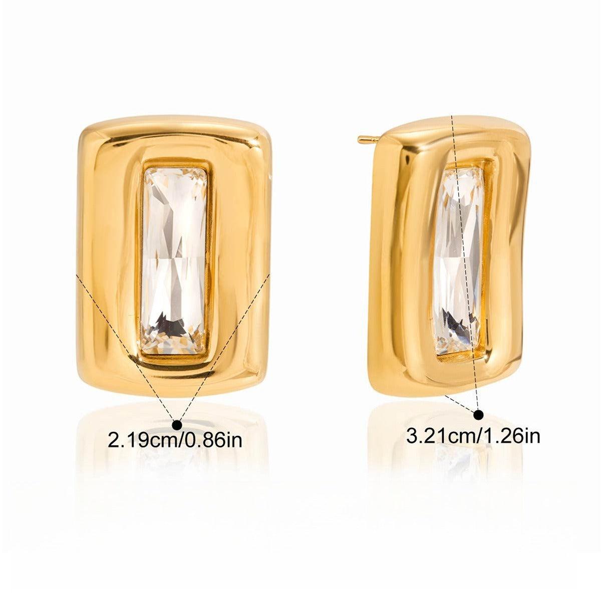 Square 18K gold-plated titanium steel stud earrings with embedded cubic zirconia.