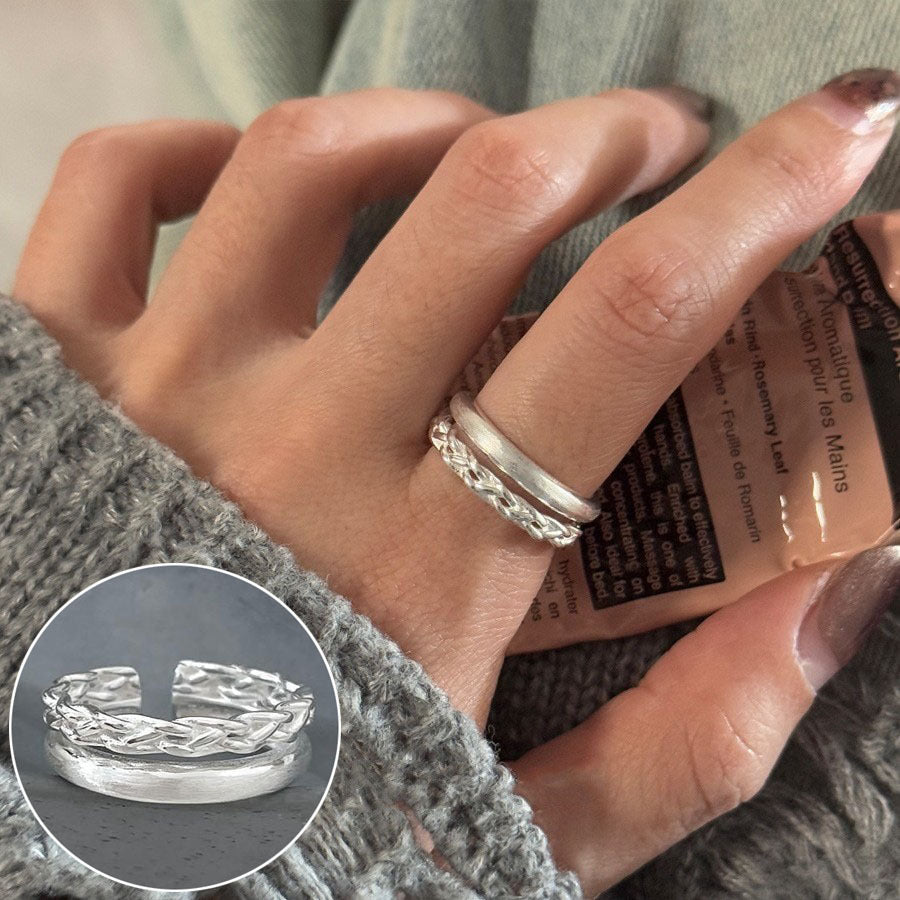 High Sense Star Open Ring For Women, INS Niche Brushed Texture Luxury Adjustable Index Finger Statement Ring