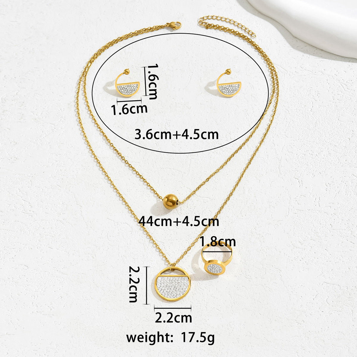 Ins Fresh Japanese-Korean Style Women's Ring Earrings Necklace Suit Distinctive Zircon Round Collarbone Chain All-match Bracelet