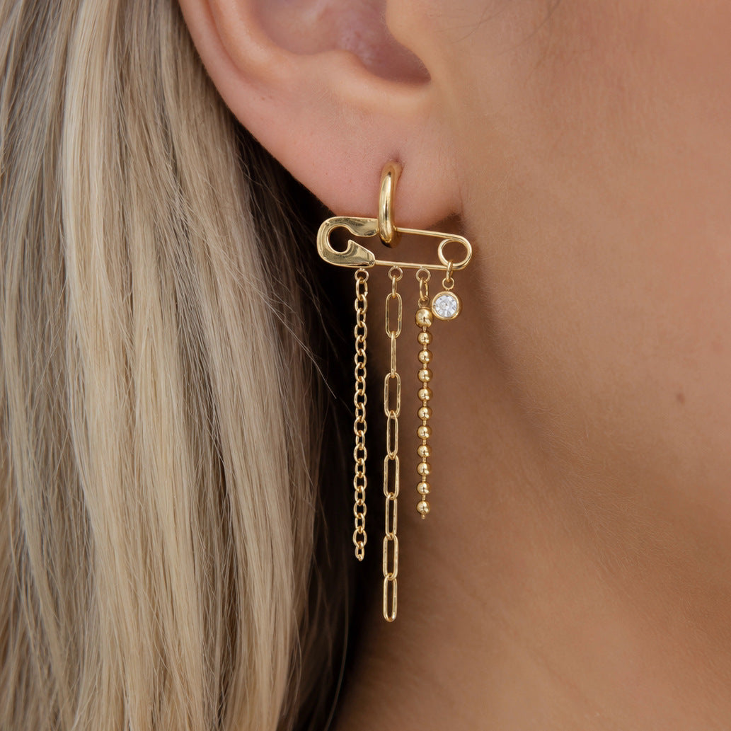 Safety Pin Chain Tassel Earrings