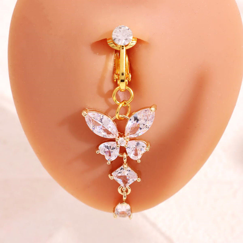 Heart  Button Ring Fake Belly Piercing Butterfly