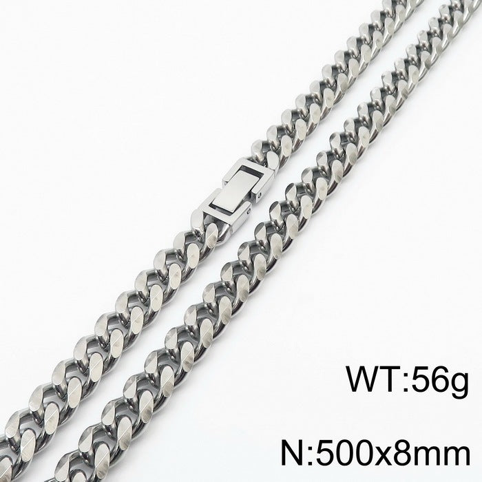 Polished Stainless Steel Cuban Chain Necklace