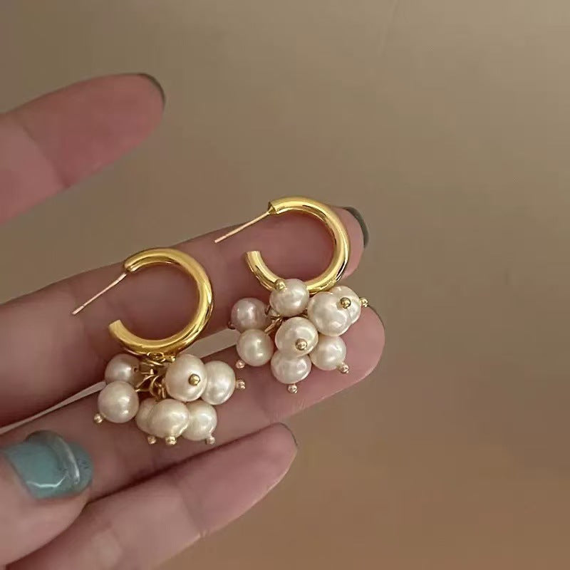 925 Silver Needle Internet Celebrity Same Style Gold Earrings Women's Light Luxury High-end Elegant All-match Earrings Retro New Earrings