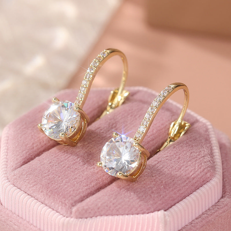Luxury Sparkling Gold Plated Hook Dangle Earrings For Women, Inlaid Premium White  S925 Silver Needle Wedding Party Ear Jewelry