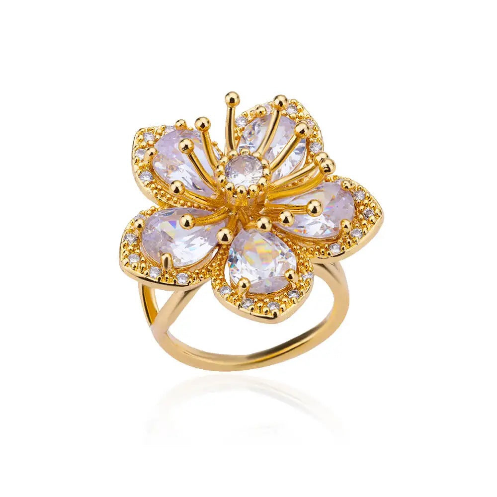 Women's Colorful Zircon Flower Open Ring