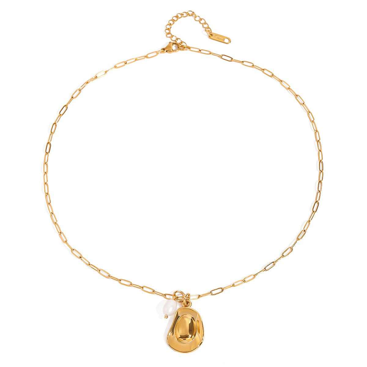 18K gold geometric oval with pearl design exquisite and noble necklace
