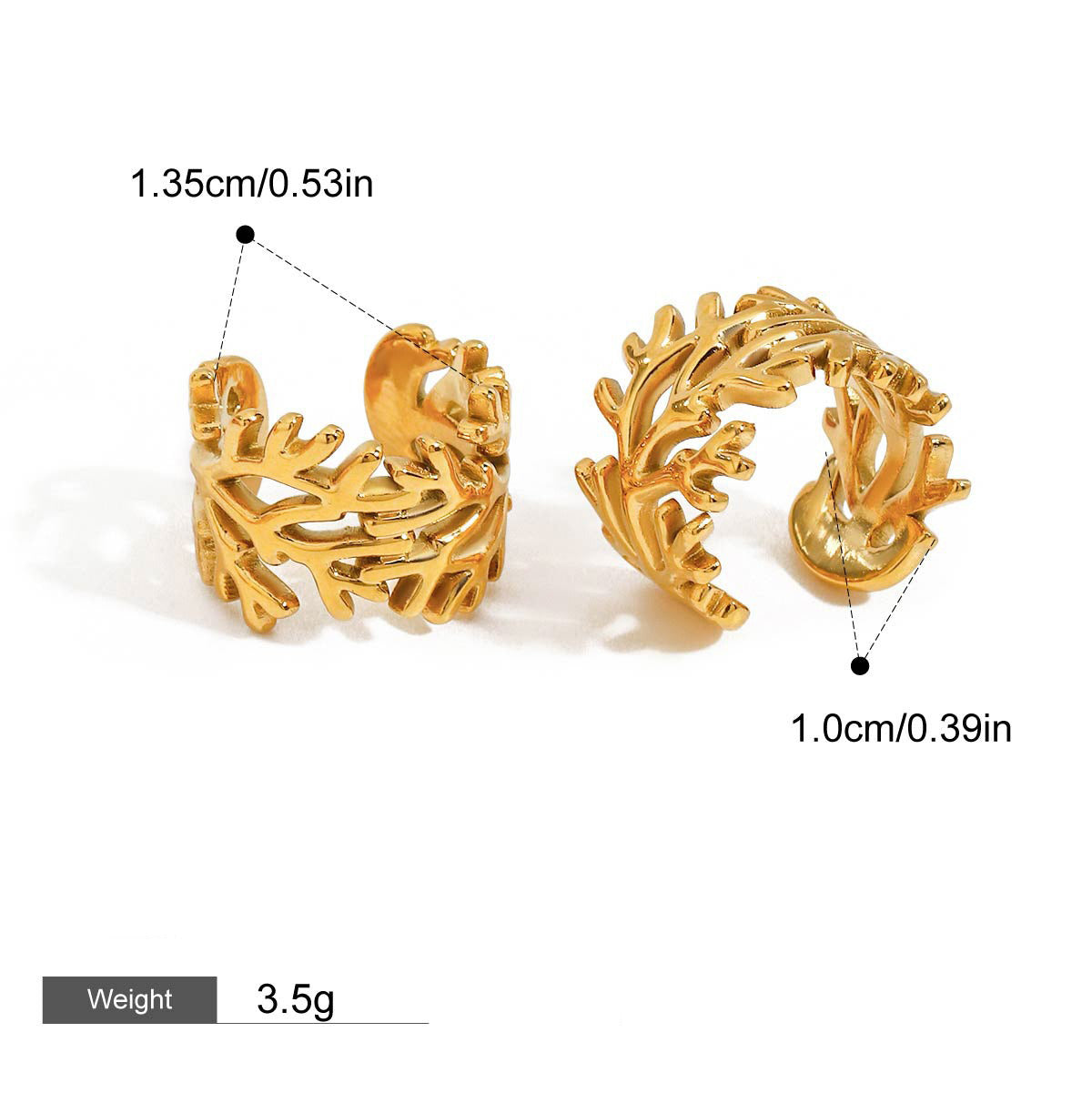 18K gold irregular branch design simple personality earring ring set