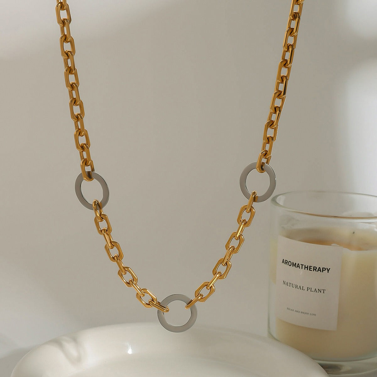 18K gold chain with ring design simple personality necklace