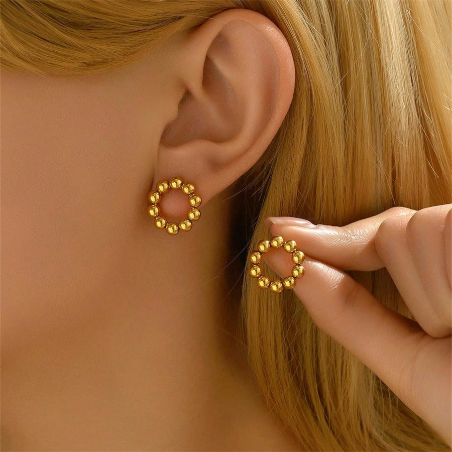 Sweet And Fresh Japanese And Korean Academy Style Earrings Women's Distinctive Round Beads 18k Electroplated Design Niche Earrings Versatile Earrings