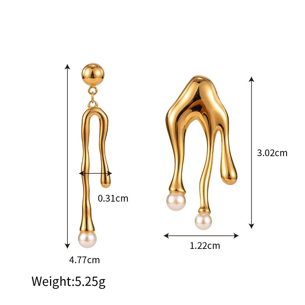 18K gold geometric inlaid pearl design simple personality earrings