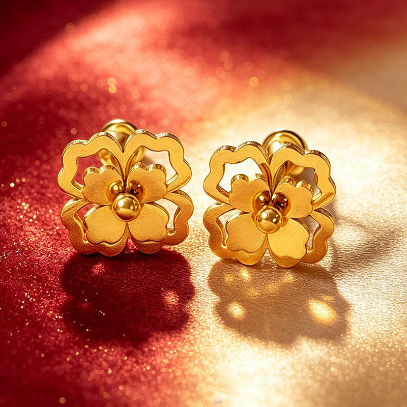 Designed Three-dimensional Matte Clover Drop Earrings With Tassels For Women
