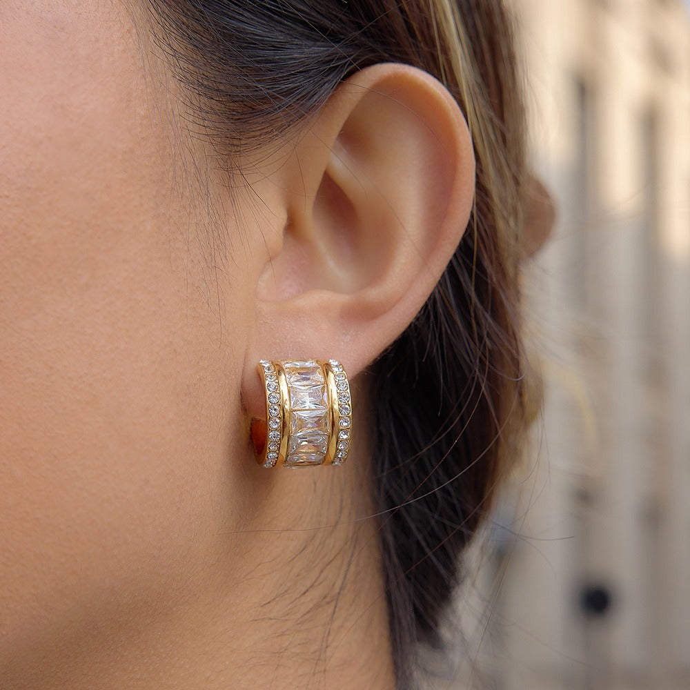 Three Row Zircon Hoop Earrings