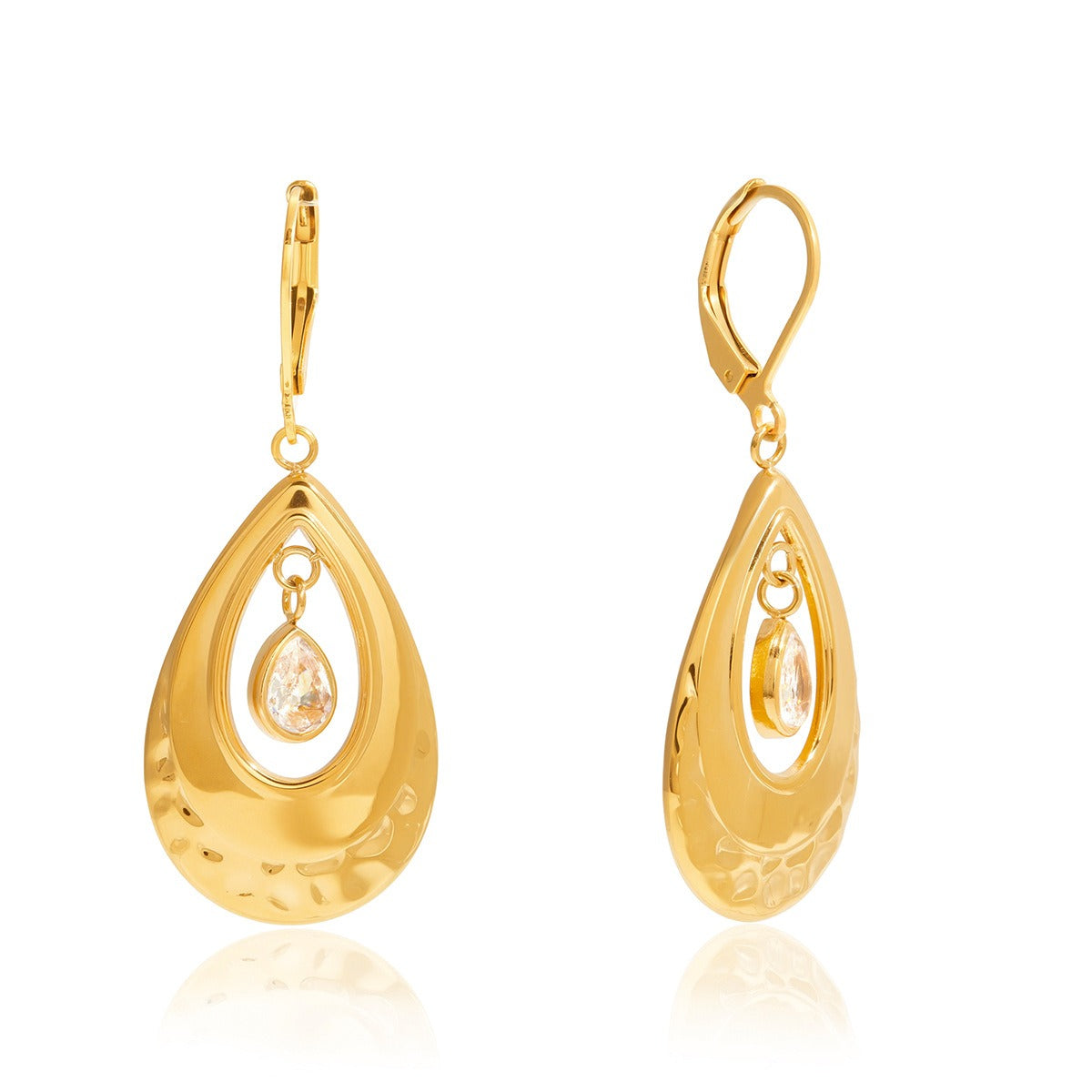 18K gold lightweight luxury high-end teardrop zircon hoop earrings