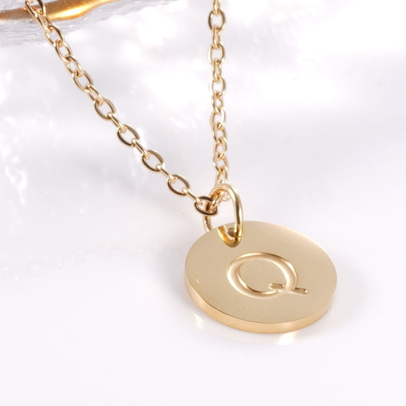 Minimalist Stainless Steel Necklace With Round 26-letter Pendants