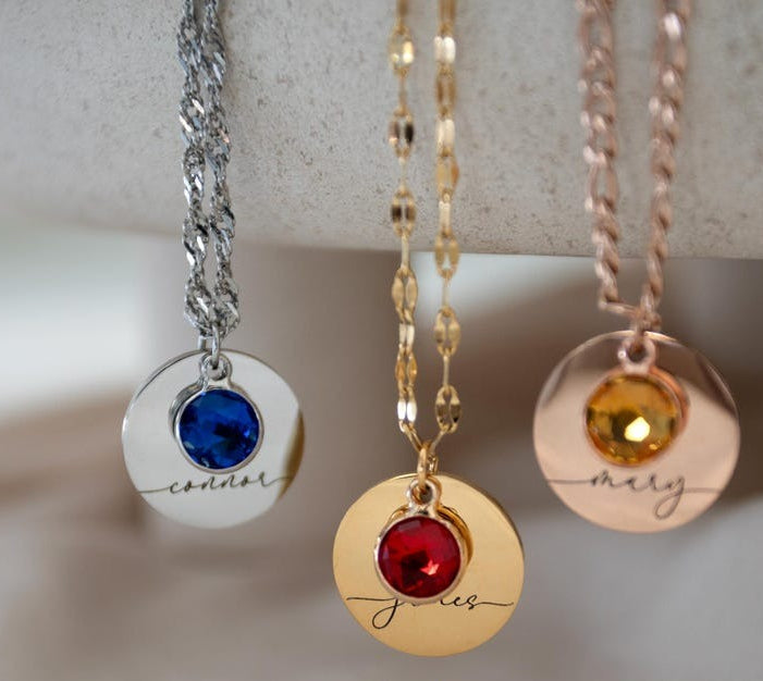 Personalized Round Birthstone Necklace